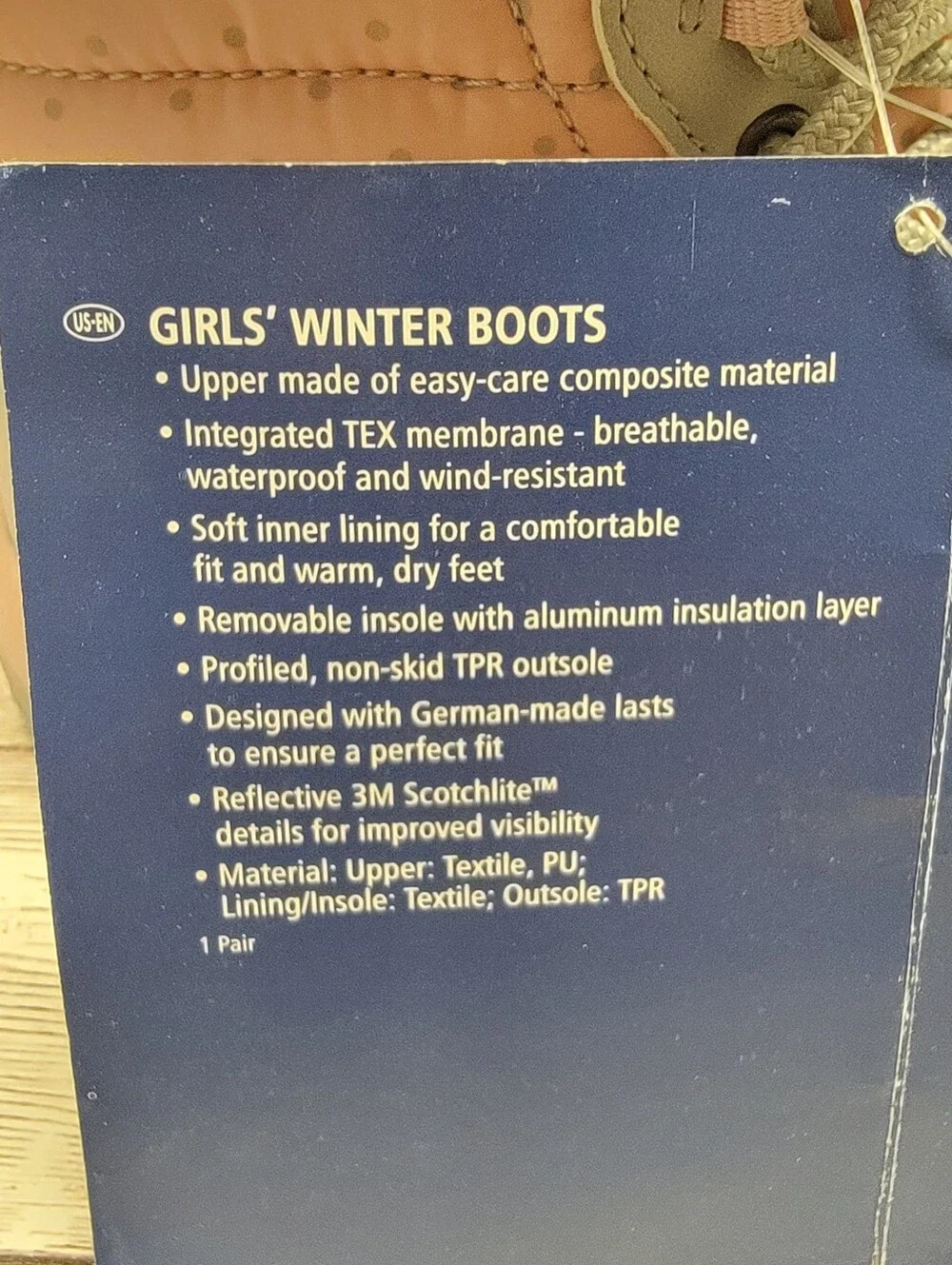 NWT Lupilu Toddler Girls Pink/Gray Winter Boots - Size 6 (EUR Size 22)